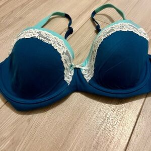 36C Victoria's Secret BODY  Blue Lined Lace Trim Convertable Underwire Demi Bra